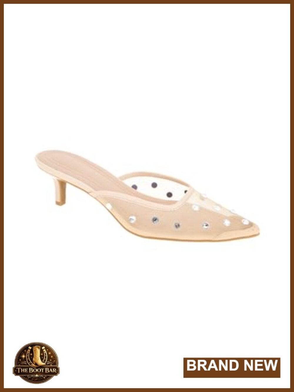 Pointed Toe Slip-On Mule Kitten Heel Mesh Rhinestone